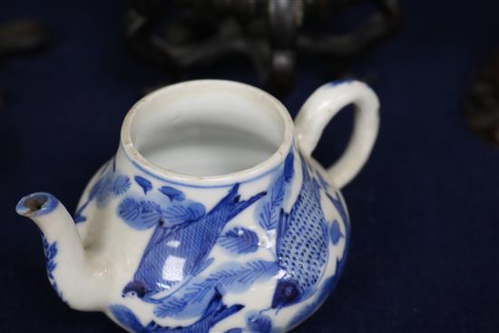 A Chinese blue and white miniature teapot and stand teapot height 8cm